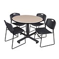 Regency 48-inch Round Beige Table with Zeng Stacker Chairs, Black