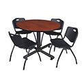 Regency 48 Cherry and Kobe Based Round Table with 4 M Stacker Chairs, Black (TKB48RNDCH47BK)