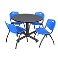 Regency 48-inch Round Gray Table with M Stacker Chairs, Blue