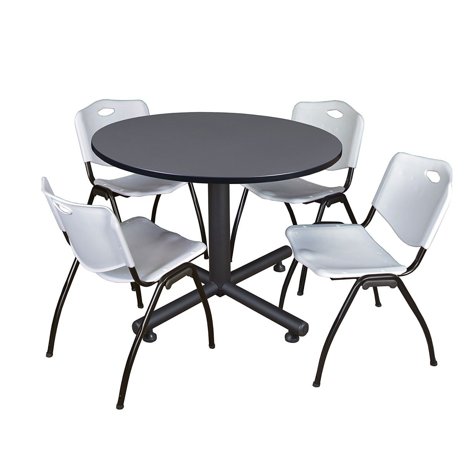 Regency 48-inch Round Gray Table with M Stacker Chairs, Gray (TKB48RNDGY47GY)
