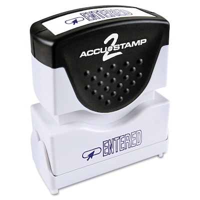 Accu-Stamp2® One-Color Pre-Inked Shutter Message Stamp, ENTERED, 1/2" x 1-5/8" Impression, Blue Ink (035573)