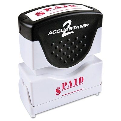 Accu-Stamp2 One-Color Pre-Inked Shutter Message Stamp, PAID, 1/2" x 1-5/8" Impression, Red Ink (035578)