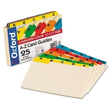 Oxford Laminated Tab Alpha Index Card Guides, 4 x 6, Manila, 25/Set (OXF04635)