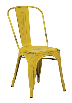 OSP Designs Bristow 4 Piece Armless Metal Chair, Antique Yellow with Blue