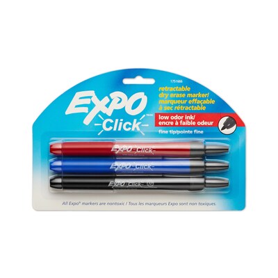 Click Retractable Dry-Erase Markers; Fine, 3Pk Asst'd. | Quill.com