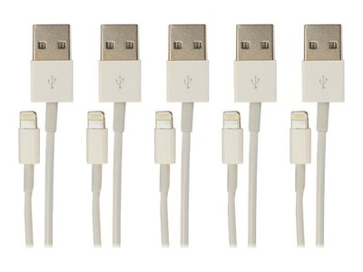 VisionTek White Lightning to USB Charge and Sync Cable for Apple iPhone/iPad/iPod; 5/Pack (900759)