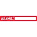 Allergy Warning Medical Labels, Allergic:, Red and White, 1x6-1/2, 100 Labels