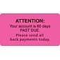 Medical Arts Press® Reminder & Thank You Collection Labels, Attn./60 Days Past Due, Fl Pink, 1-3/4x3-1/4", 500 Labels