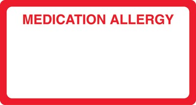 Medical Arts Press® Allergy Warning Medical Labels, Medication Allergy, Red and White, 1-3/4x3-1/4,
