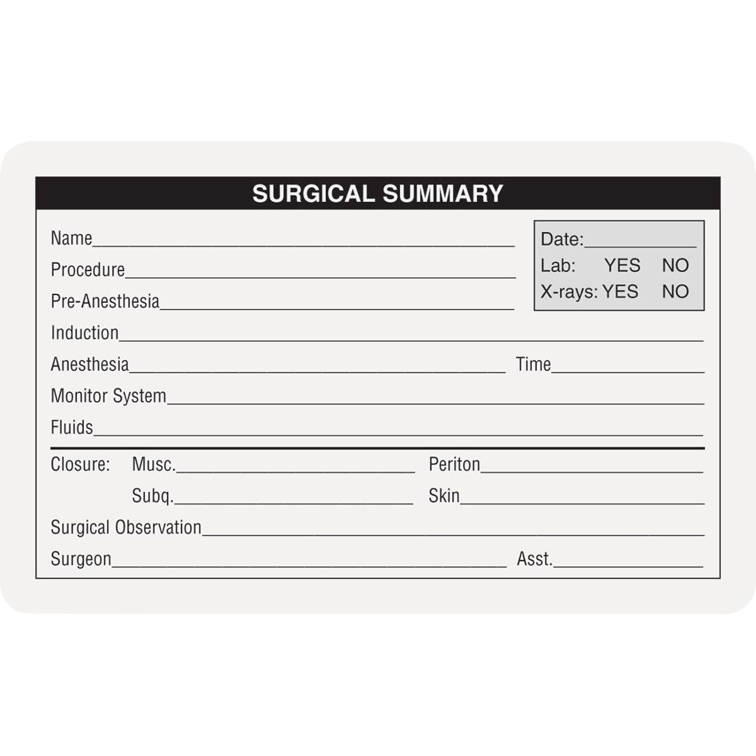 Veterinary Surgical Summary & Blood Analysis Labels, Surgical Summary, White, 2 1/2x4, 100 Labels
