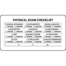 Veterinary Examination Labels, Physical Exam Checklist, White, 1.75 x 3.25 inch, 500 Labels