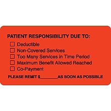 Medical Arts Press® Patient Insurance Labels, Patient Responsibility, Fluorescent Red, 1-3/4x3-1/4,