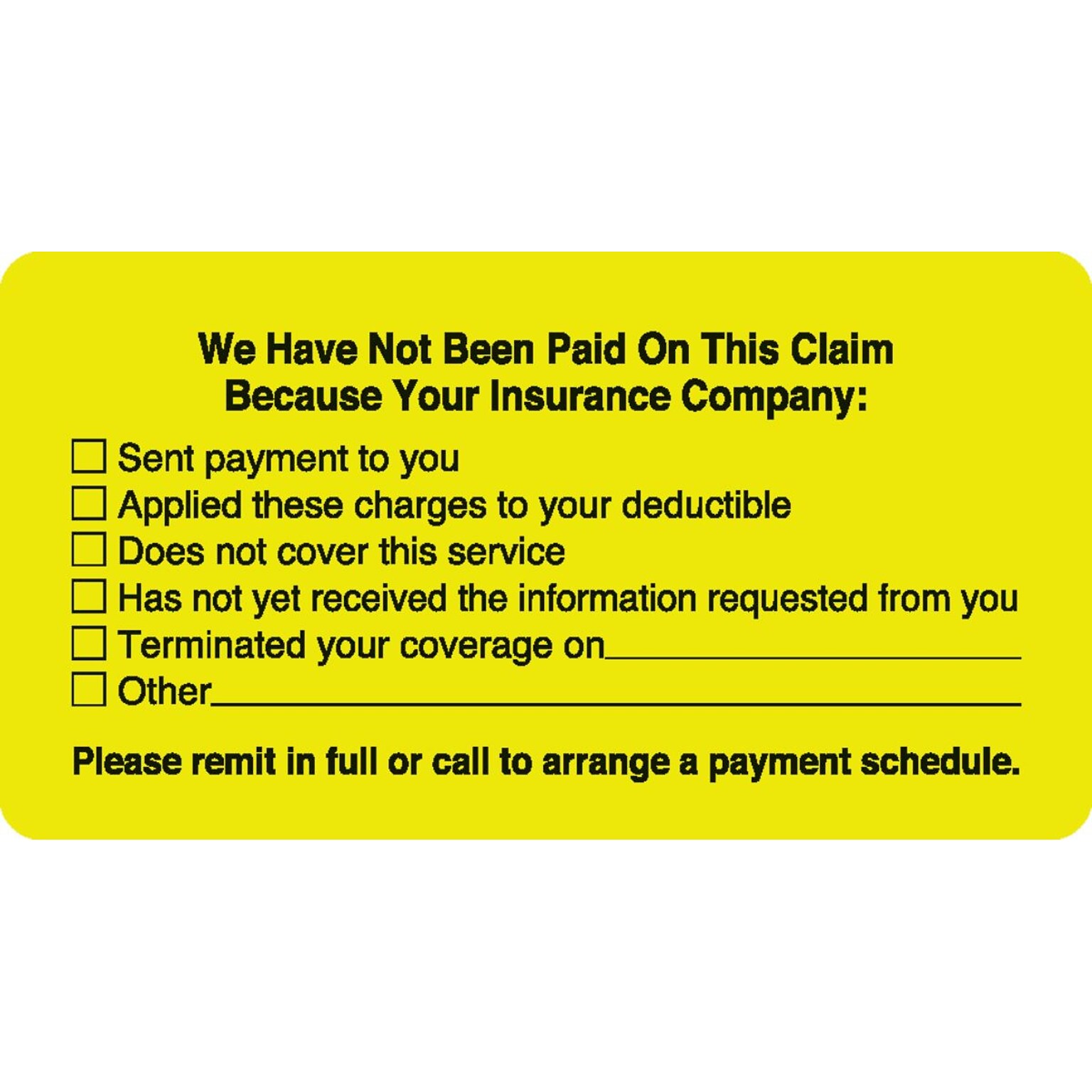 Medical Arts Press® Patient Insurance Labels, No Payment Checklist, Fl Chartreuse, 1-3/4x3-1/4, 500 Labels