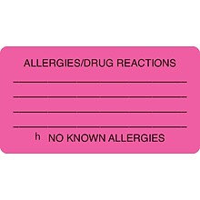 Medical Arts Press® Allergy Warning Medical Labels, Allergies/Drug Reactions, Fluorescent Pink, 1-3/