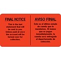 English/Spanish Collection Pre-Printed Labels, Final Notice, 1.75 x 3.25 inch, 500 Labels