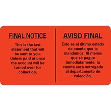 English/Spanish Collection Pre-Printed Labels, Final Notice, 1.75 x 3.25 inch, 500 Labels