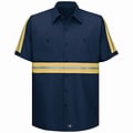 Red Kap Mens Enhanced Visibility Cotton Work Shirt SS x M, Navy with Yellow & Green Visibility Trim