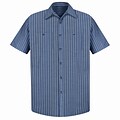 Red Kap Mens Industrial Stripe Work Shirt SSL x XXL, Navy / khaki stripe