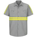 Red Kap Mens Enhanced Visibility Industrial Work Shirt SS x S, Light Grey with Yellow & Green Visibility Trim