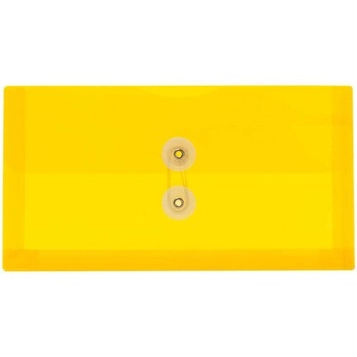 JAM Paper® #10 Plastic Envelopes with Button and String Tie Closure, 5 1/4 x 10, Yellow Poly, 12/pac
