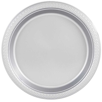 JAM Paper® Round Plastic Disposable Party Plates, Small, 7 Inch, Silver, 20/Pack (255325377)