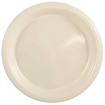 JAM Paper® Round Plastic Disposable Party Plates, Medium, 9 Inch, Ivory, 20/Pack (9255320683)