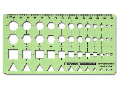 Rapidesign General Drafting & Design Templates, Metric Sketch Circle, Hex, Square, Triangle (14055)