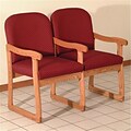 Wooden Mallet Prairie Two-Seat Chair with Center Arms in Medium Oak/Arch Wine (WDNM1349)
