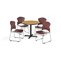 OFM 42 Round Laminate Multi-Purpose X-Series Table w/Four Chairs, Oak/Wine Chair (PKG-BRK-035-0015)