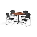 OFM 42 Square Laminate MultiPurpose XSeries Table w/Four Chairs, Cherry/Black Chair (PKGBRK0360002)
