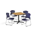OFM 42 Square Laminate MultiPurpose XSeries Table w/4 Chairs, Oak Table/Navy Chairs (PKGBRK0360016)