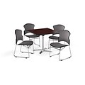 OFM 36 Square Laminate MultiPurpose FlipTop Table w/Four Chairs, Mahogany/Gray Chair