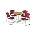 OFM 42 Square Laminate MultiPurpose FlipTop Table w/4 Chairs, Oak Table/Wine Chairs (PKGBRK0400014)