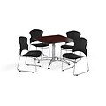 OFM 42 Square Laminate MultiPurpose Table w/4 Chairs, Mahogany Table/Black Chairs (PKGBRK0440012)