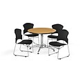 OFM 42 Round Laminate Multi-Purpose Table w/Four Chairs, Oak Table/Black Chair (PKG-BRK-043-0016)