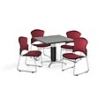 OFM 36 Square Laminate MultiPurpose MeshBase Table w/4 Chairs, Gray Nebula/Wine Chairs