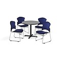 OFM 42 Round Laminate MultiPurpose X-Series Table w/Four Chairs, Gray Nebula/Navy Chair (845123057704)