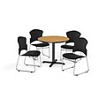 OFM 36 Round Laminate MultiPurpose X-Series Table w/Four Chairs, Oak/Black Chair (PKG-BRK-049-0016)