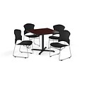 OFM 42 Square Laminate MultiPurpose X-Series Table w/Four Chairs, Mahogany/Black Chair (845123057919)