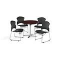OFM 36 Round Laminate MultiPurpose FlipTop Table w/Four Chairs, Mahogany/Charcoal Chair