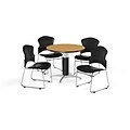 OFM 36 Round Laminate MultiPurpose MeshBase Table w/Four Chairs, Oak/Black Chair (PKGBRK0610020)