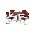 OFM 42 Square Laminate MultiPurpose MeshBase Table w/4 Chairs, Cherry/Wine Chairs (PKGBRK0640002)