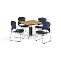 OFM 36 Square Laminate MultiPurpose MeshBase Table w/Four Chairs, Oak/Navy Chair (PKGBRK0620019)