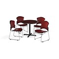 OFM 36 Round Laminate MultiPurpose XSeries Table w/Four Chairs, Mahogany/Wine Chair (PKGBRK0650012)