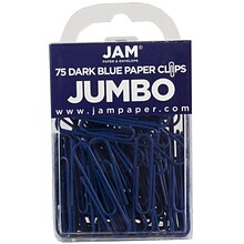 JAM Paper Jumbo Smooth Paper Clip, Dark Blue, 3 Packs of 75 (42186869B)