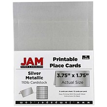 JAM Paper® Printable Place Cards, 1.75 x 3.75, Stardream Metallic Silver Placecards, 12/pack (225928