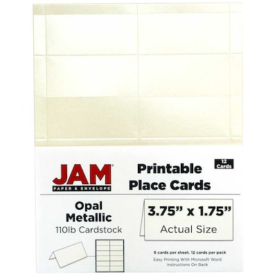 JAM Paper® Printable Place Cards, 3 3/4 x 1 3/4, Stardream Metallic Opal Placecards, 12/Pack (225928