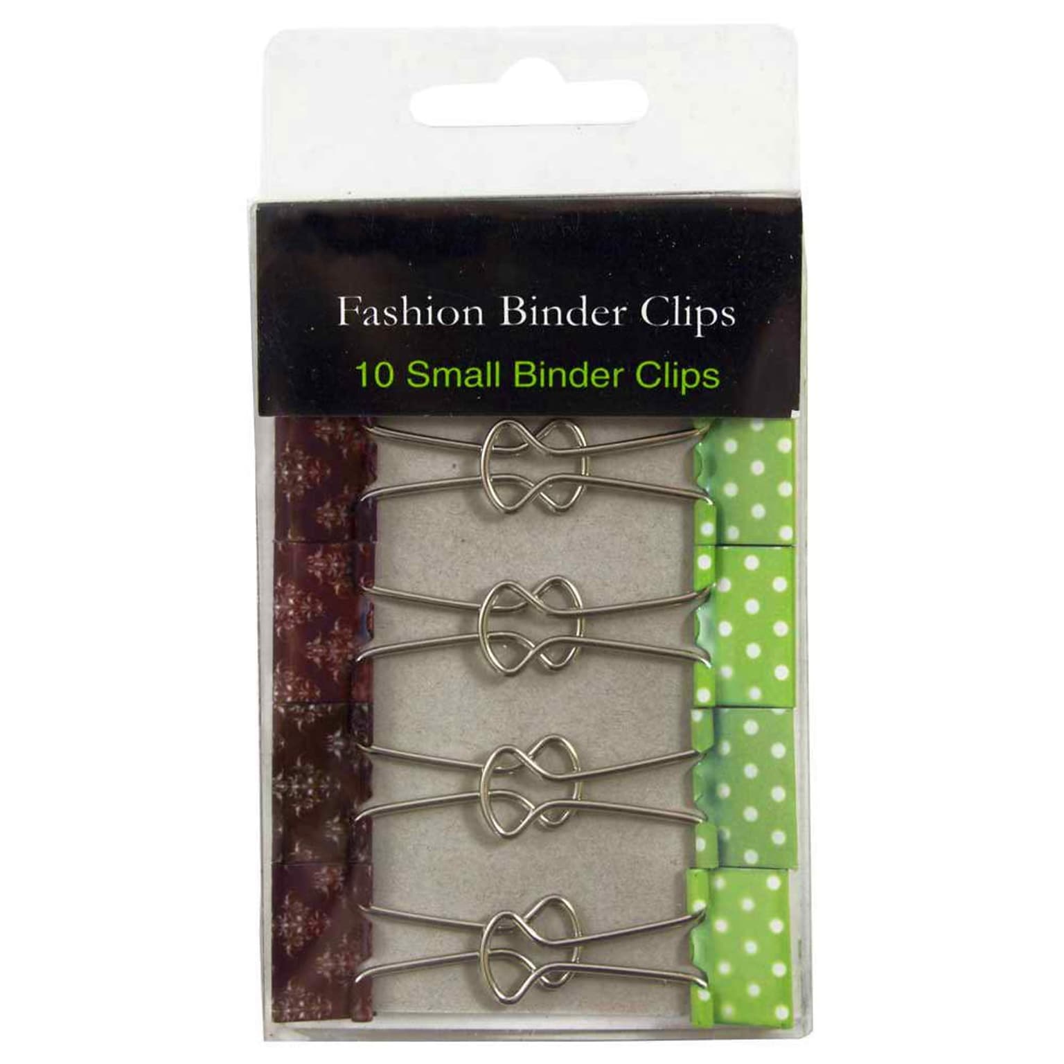 JAM Paper® Colored Fashion Design Binder Clips, Small, 19mm, Green and White Polka Dots Binder Clips, 10/Pack (336128838)
