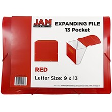 JAM Paper® 13 Pocket Expanding File, Letter Size, 9 x 13, Red, Sold Individually (21621715)