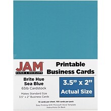 JAM Paper® Printable Business Cards, 3 1/2 x 2, Sea Blue, 100/Pack (22128341)